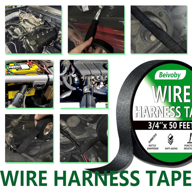 BEIVOBY 5 Rolls High Temp Wire Harness Tape (250FT Total) – OEM-Grade Automotive Cloth Fabric Tape for Engine Wiring Loom, Electrical Cable Protection & Noise Damping - 3/4 in x 50 ft - Image 3